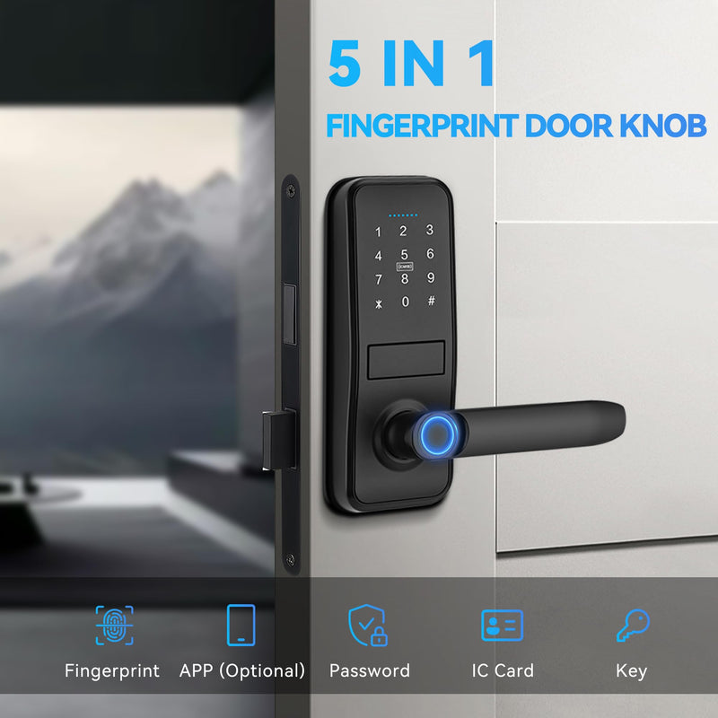 Keypad Smart Door Lock with Handle, QWUE Keyless Entry Smart Lock for Front Door, 5-in-1 Smart Unlock Solution, APP Control, Anti-Peep Keypad Code, Easy Installation and Waterproof Design