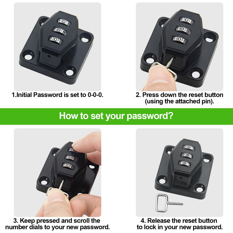 2 Pack Password Rotary Hasp Locks, Collapsible Solid 304 Stainless Steel File Cabinet Lock Desk Drawer Lock, for 90 Degree and 180 Degree Drawers, Dabinets, Doors, Flip Barn Door, Outdoor (Black) 2 Pack(Combination Lock) White