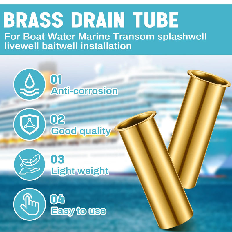 Yaocom 5 Pcs Brass Drain Tube 3 x 1 Inches Boat Drain Tube Plug Brass Boat Drain Plug Livewell Overflow Drain Tube for Boat Water Marine Transom Splashwell Livewell Transom Splashwell Installation