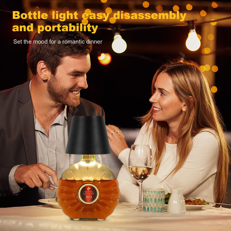 Wireless Bottle Lamp, 2024 New 3 Color Rechargeable Wine Bottle Lights for Bars Restaurants (Black, 1PC) Black