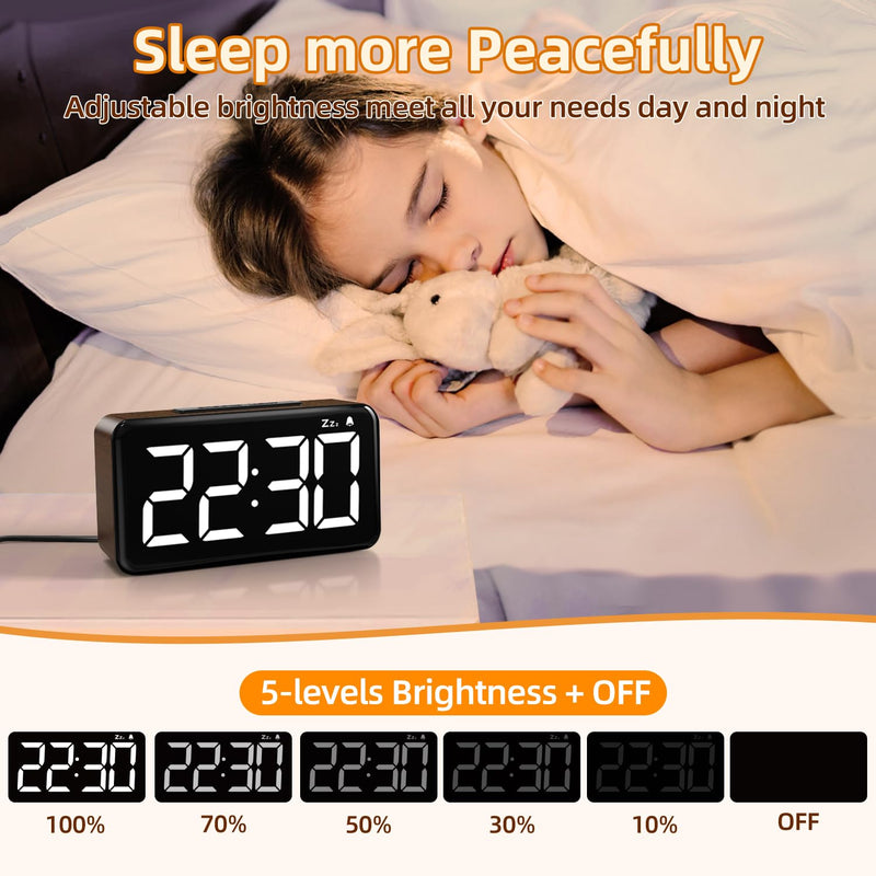 NOKLEAD Digital Alarm Clock: Wood Grain, 5.9-inch Large LED Display, Easy to Use for Seniors and Men, Adjustable Brightness, Aesthetic Room Decor Desk Clocks for Bedroom | Dorm | Living Room | Office Brown Wood Grain