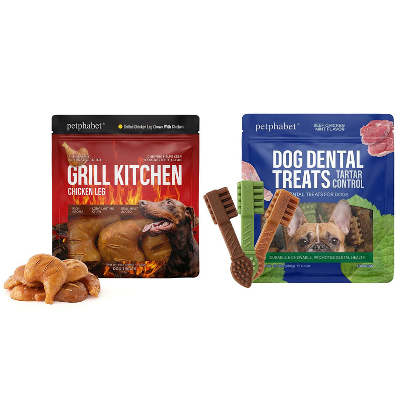 PETPHABET Grilled Chicken Leg Dog Chews + 3 Flavors Toothbrush Dental Treats