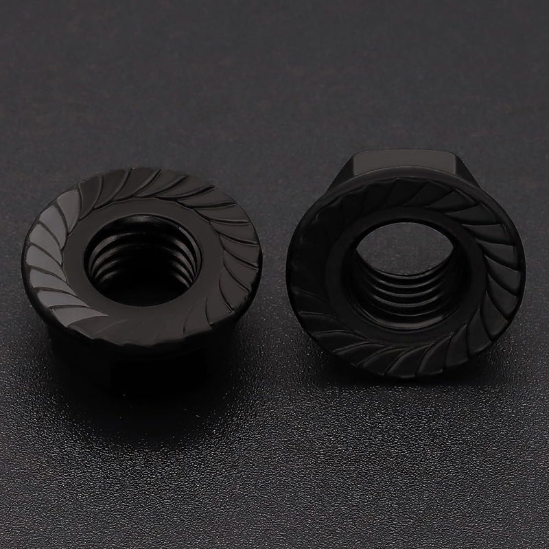 3/8-16 (12 Pack) Serrated Flange Hex Nuts, 304 (18/8) Stainless Steel Flange Nuts, UNC Coarse Thread Flange Hex Locknuts, Black Coated 3/8"-16 12
