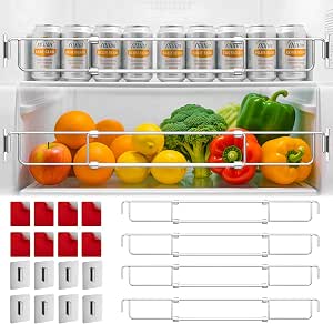 RV Refrigerator Adjustable Tension Rods Set 12.5-22.3 Inch Refrigerator Bar, 4-Pack with Anti-Slip Pads, Stainless Steel