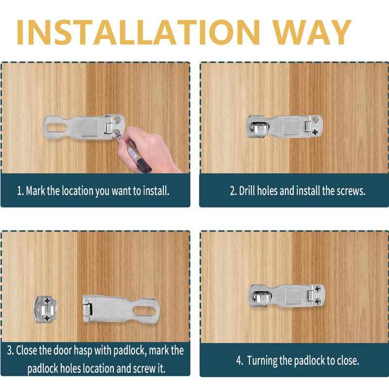 2Pcs Stainless Steel Marine Grade Door Hasps, 3 Inch Heavy Duty Door Hasp with Turning Padlock Eye Mount Swivel Safety Hasp with Screws 2 Pieces