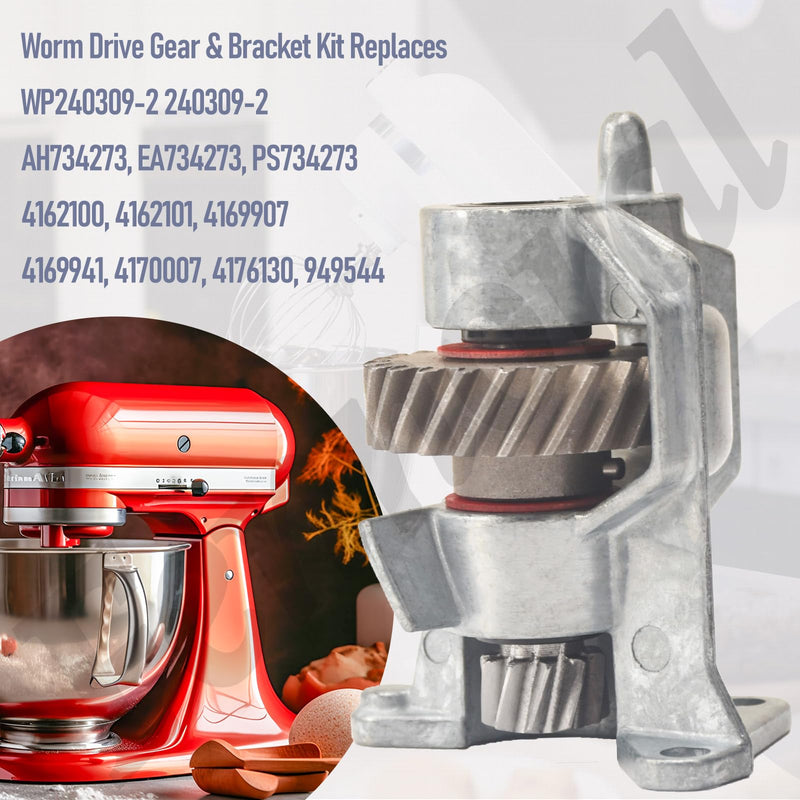 Upgrade Metal Gear WP240309-2 240309-2 Worm Drive Gear & Bracket Kit Compatible with KitchenAid EA734273 PS734273 AH734273 4162100 4162101 4169907 4169941 4170007 4176130 949544