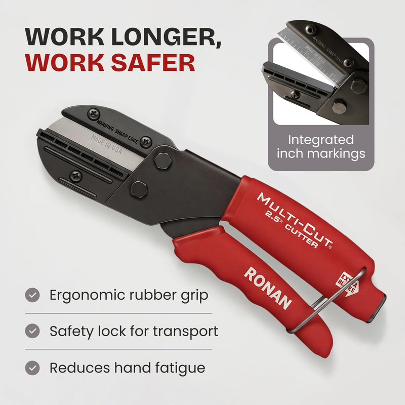 Ronan Multi-Cut Industrial Cutter – Heavy-Duty Blade for Plastic, Rubber, Wood, Leather & More – Replaceable Blades, Safety Lock, Ergonomic Grip, 3 Extra Blades Included
