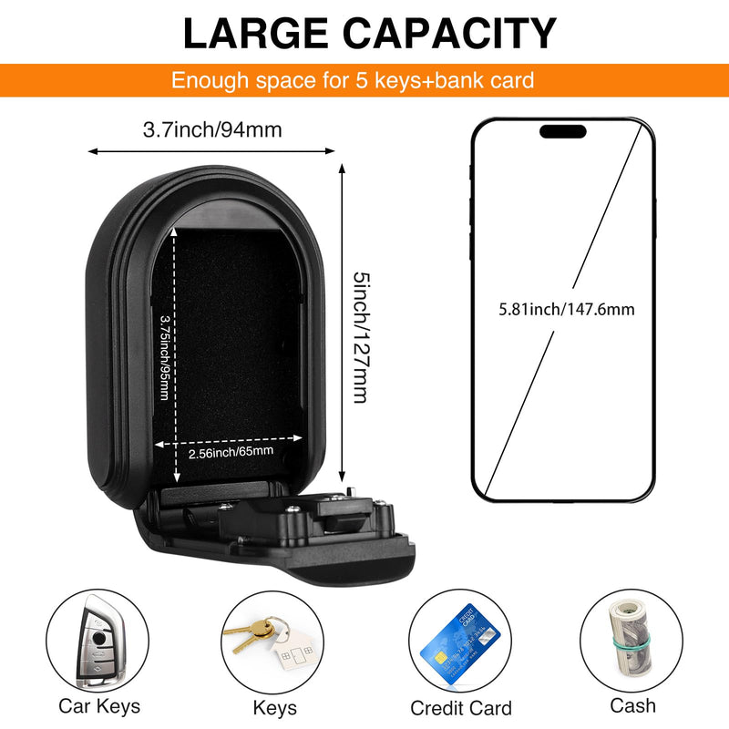 Secure Magnetic Key Holder for Cars – 5 Strong Magnets Anti-Drop Lock Box, Hide a Key Under Car with Resettable Code, Waterproof & Dustproof Design for Outdoor (Black) Black