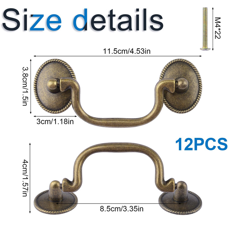 INCREWAY Drop Bail Handle Pulls, 12PCS Antique Drawer Pulls Handles Furniture Door Cabinet Pull Handles Hardware for Kitchen Cabinet Dresser（Zinc Alloy） Brass 86mm Hole Spacing