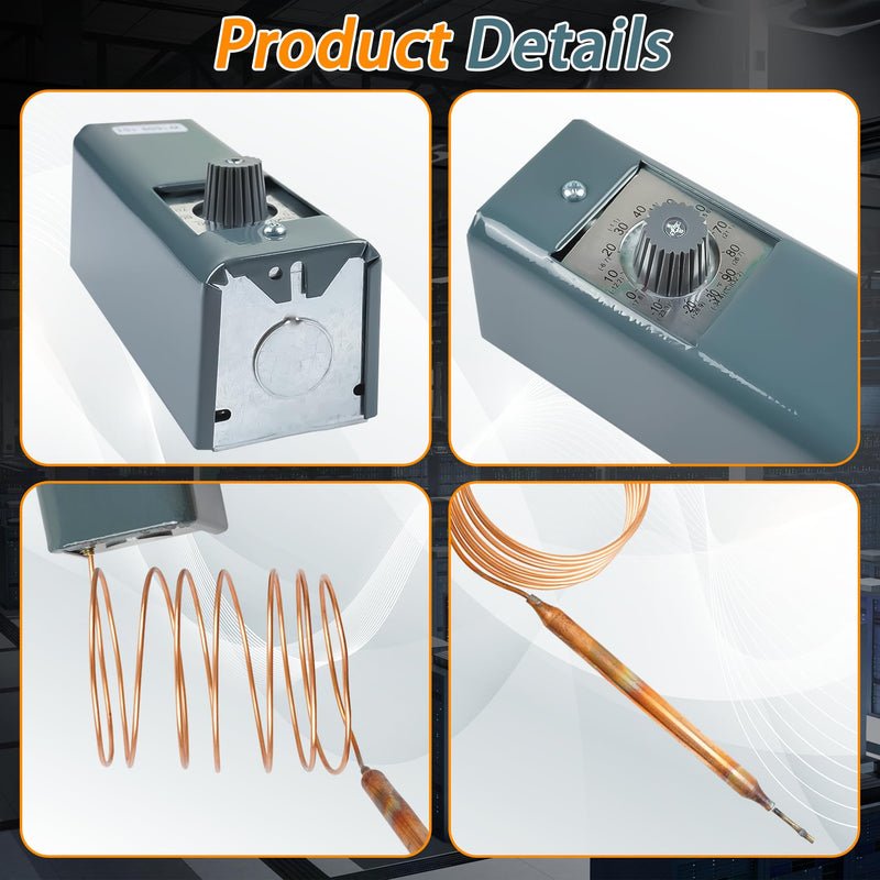 Refrigerator Thermostat Replacement W1609-101 | For freezers & coolers, -30°F to 90°F. Mechanical control with 5ft capillary bulb. Replaces TH-1609.
