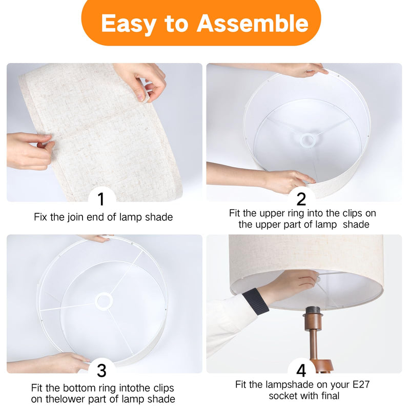 OUTON Drum Lamp Shades for Floor Lamps, 16" Top x16 "Bottom x 9" High, Easy to Assemble, Replacement Linen Lampshades for Table Lamps & Bedside Lamps (1.65" Spider) 16 Inch+Beige Shade