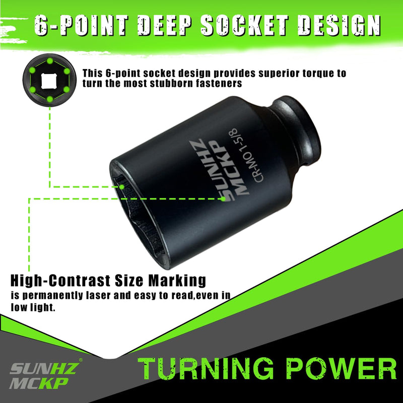 SUNHZMCKP 1/2 Inch Drive Impact Socket, SAE 1-5/8 In Deep 6 Point Socket, CR-MO, Axle Nut Impact Grade Socket for Easy Removal (1-5/8 Socket) 1-5/8 inch