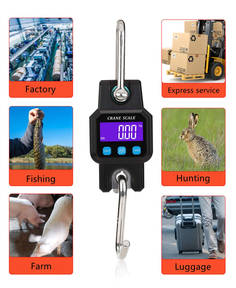 Klau Portable Rechargeable Crane Scale 300 kg / 600 lb Heavy Duty Digital Hanging Scales LCD Display with Backlight Orange for Home Farm Hunting Outdoor