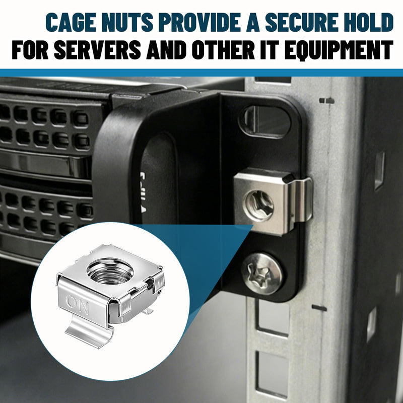 10-32 Galvanized Cage Nuts 200 Pack, Zinc Plated Floating Design for 19 Inch Server Rack Cabinet Square Hole Rails Mounting Fasteners