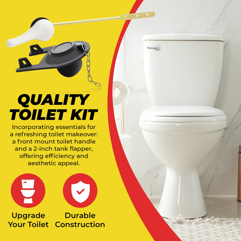 Qualihome Front Mount White Toilet Handle Replacement Kit with 2 Inch Universal Toilet Flapper Replacement Kit and Stainless Steel Toilet Flapper Chain White Finish