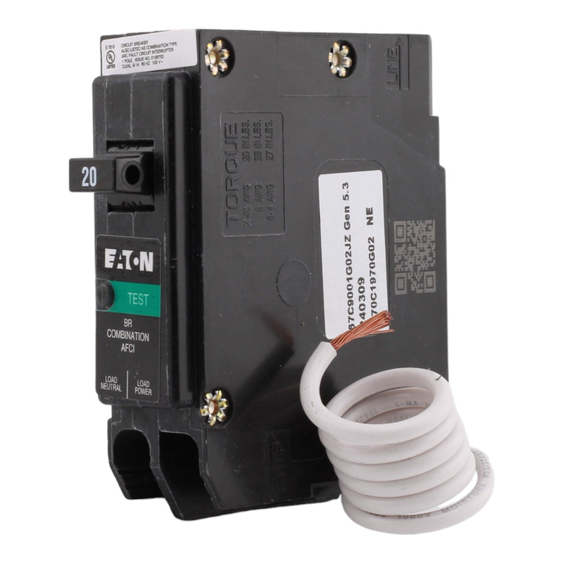 BRN120AF 20 Amp Single Pole Arc Fault Circuit Breaker - 120 Volt, Pigtail Neutral, UL Listed (1)