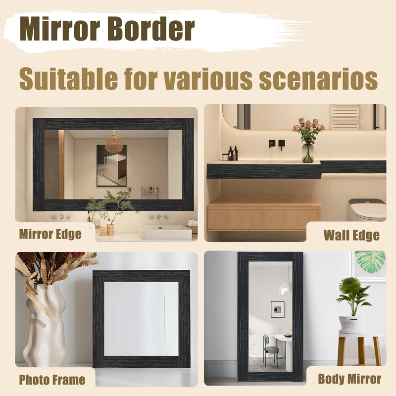 Black Wood Mirror Frame Border - 393.7"x3.9" Wallpaper Border Peel and Stick - Self-Adhesive and Removable Wood Grain Mirror Frame Wallpaper for Bathroom Waterproof Mirror Border Peel and Stick Tape
