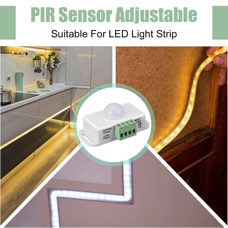6 Pack 12V 24V PIR Sensor LED Motion Sensor Motion Detector Light Switch Body Infrared Sensing Timer Function Sign Control PIR Controllerfor Flexible LED Strip Lights(White) White