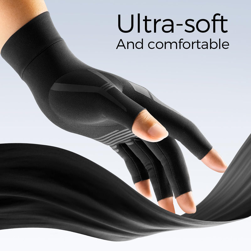 FREETOO All-Around Compression Arthritis Gloves for Women for Pain, Carpal Tunnel Relief Gloves for Men, Fingerless Hand Compression Gloves for Crocheting, Rheumatoid Arthritis, Swelling Edema Black M M-pair Matte Black