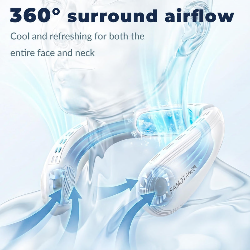 Neck Fan - Portable Personal Fan with Cooling Plate,Operated Wearable Rechargeable Fan with 5200mAh Lithium Battery for Travel,Neck Air Conditioner,3 Cooling Level&3 Speeds Level,Gifts for Women Men White