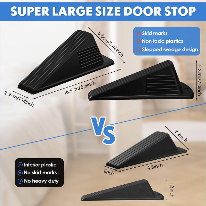 Frienda 2 Pcs Jumbo Door Stoppers Heavy Duty Door Stopper Tall up to 2inch Tall Wedge TPR Large Door Wedge Stackable Big Rubber Door Stop for Hotel Carpet Hardwood Concrete and Tile (Black) Black