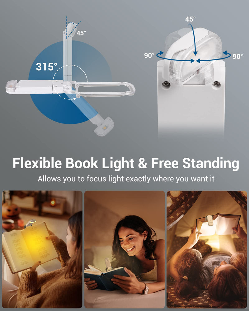 DEWENWILS USB Rechargeable Book Reading Light, 3000K Warm White, Brightness Adjustable Clip on LED Bookmark Lamp at Night in Bed, Portable Booklight for Bookworms, Kids