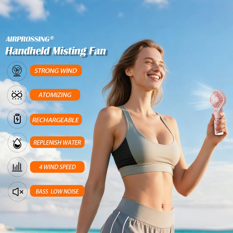 3 Pack Misting Fan Portable - Handheld Mini Rechargeable with 4 Speeds & Water Mist - Ideal for Travel, Camping, Outdoor, Home, Office, Makeup,Commute