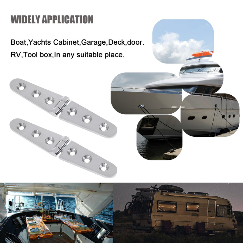 Pair of 6'' x 1" Cast Hatch Strap Deck Door Hinge 316 Stainless Steel Marine Strap Hinges Casting 6 Holes w/Fasteners for Boat Yacht RVs