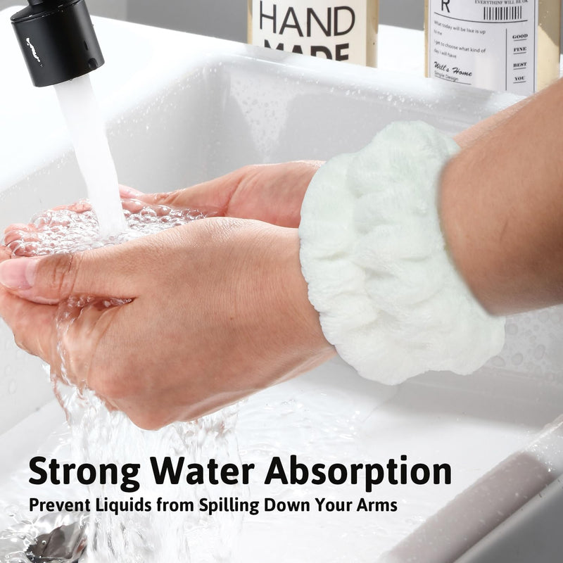 2pcs White Wrist Bands for Washing Face, Spa Face Wash Wristbands, Absorbent Microfiber Wristbands for Bathing, Yoga Practitioners, Fast Drying, Prevent Water Spilling Down Your Arms