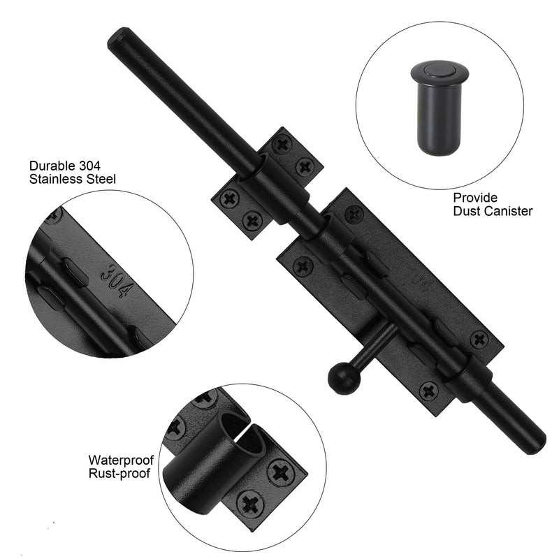 Barrel Bolt Latch 9.6 Inch Black Cane Bolt Heavy Duty Gate Latch 304 Stainless Steel Hardware for Outdoor Fence Wooden Gates Barn Door Inside Door Black 1 Pack