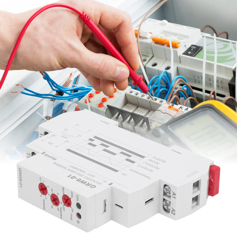 Temperature Control Relay Temperature Monitor 1.4in Rail Mount with Probe L-N Terminal High Low LED Display -15℃ to 45℃