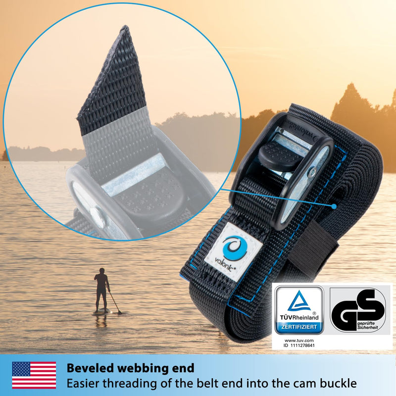 valonic Dolphin - Short tie Down Straps - 2 Pack, 3.3 ft x 1 inch, 2200 lbs, TÜV Rheinl. Certified, Protection pad, cam Buckle - for Bicycle, roof Rack, Luggage, Motorcycle