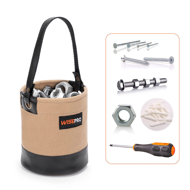Canvas Mini Tool Bucket, 6 Inch Mini Tool Bag with Leather Reinforced,Organizers Bucket for Jobsite Carrying Nails,Bolts and Heavy Small Supplies Yellow