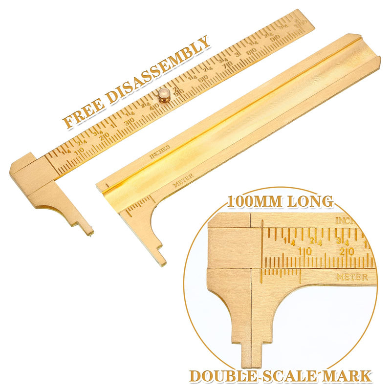 Konohan 2 Pcs Brass Vernier Caliper Pocket Caliper Handy Caliper Measuring Mini Tool Double Scale Sliding Gauge Metal Pocket Ruler for Bead Wire Jewels Rings Measurement