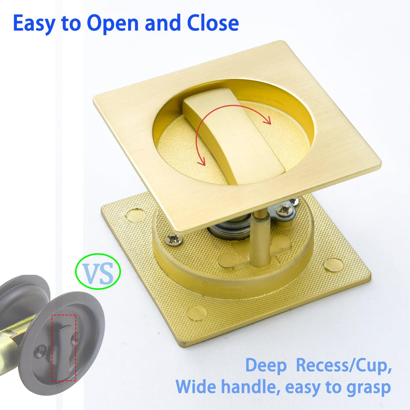 Dontay Pocket Door Passage Lock,Double Sided Rotation Privacy Lock with Large Lever,No Key Flush Mount Latch,Fits Bed&Bath Room Doors Thickness 1-3/8 to 2-3/16 inch(Satin Brass,1) Satin Brass