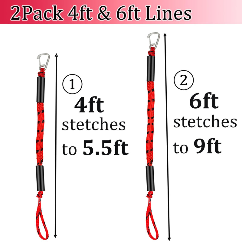 Boat Dock Lines -(Combo 4 ft + 6 ft) Shock Absorber Mooring Ropes with Clip，Boating Docking Ties,Boat Accessories for SeaDoo/Waverunner, Kayak, Pontoon, Dinghy & Small Boats (Red&Black) Red&Black