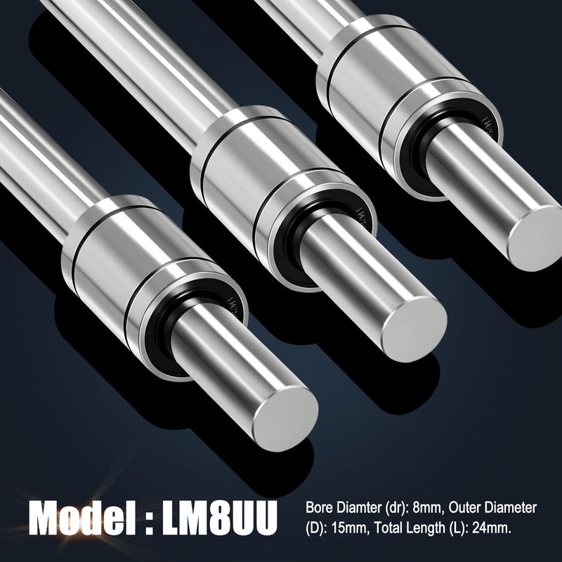 HNYYZL 12Pcs LM8UU Linear Ball Bearings: 8mm Bore, 15mm OD, 24mm Length, Double Rubber Seals – Ideal for CNC and 3D Printer Applications