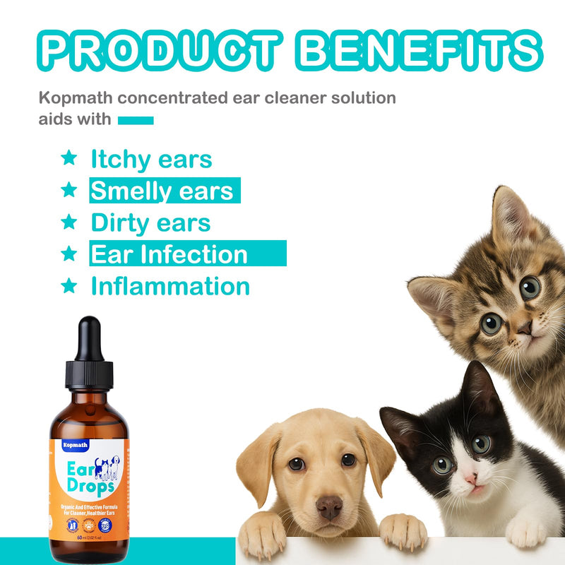 Dog Ear Drops, Dog Ear Cleaner Drops, Ear Infection Treatment for Dogs and Cats, Natural Herbal Ear Cleaning Solution for Dirty,Itchy,Smelly,Inflammed Pet Ears, 2 oz with Dropper 2 fl oz