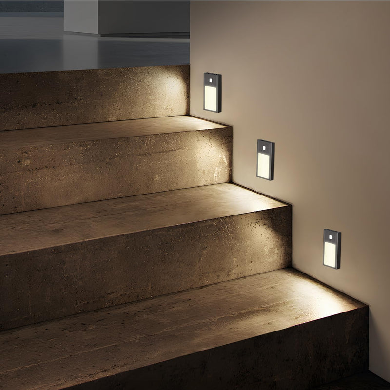 VST Motion Sensor Step Night Light, Rechargeable Battery Powered Led Light with Magnetic Suck Installation for Bedroom Hallway Stair Nursery Kids Room (2.68 inch 3000K 6Pack Black) 2.68in-6pack