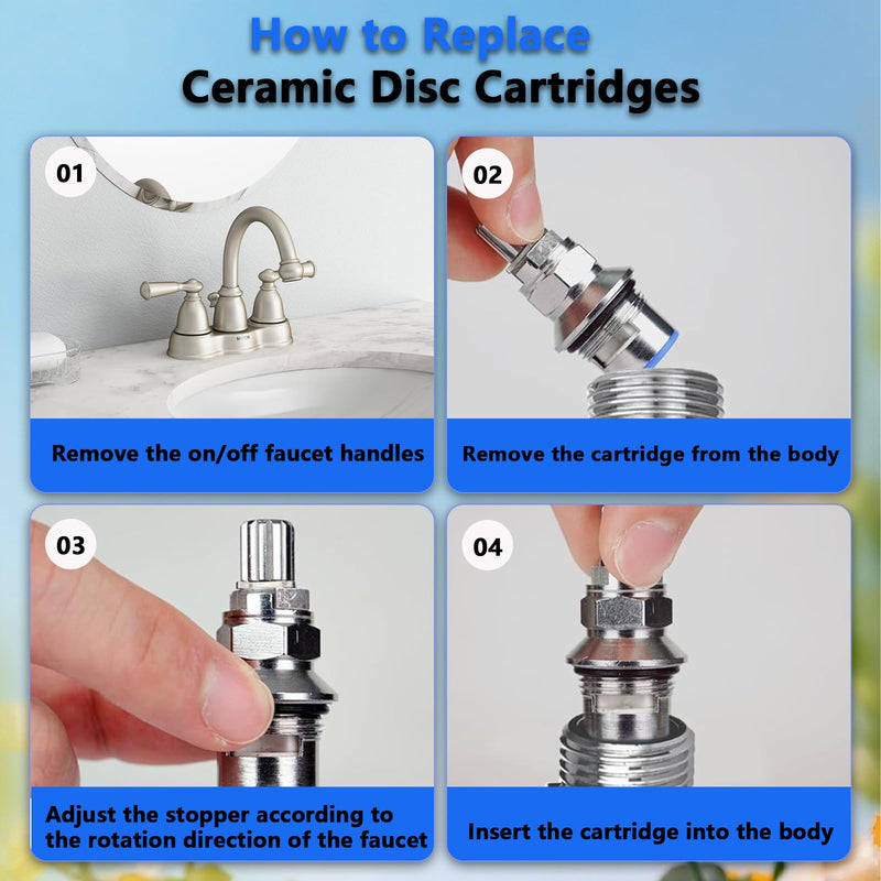 2 Pack Ceramic Disc Cartridge Replacement for 910-9000, Fits 2-Handle Kitchen & Bathroom Faucets Hot & Cold Ceramic Valve, 12-Point Broach