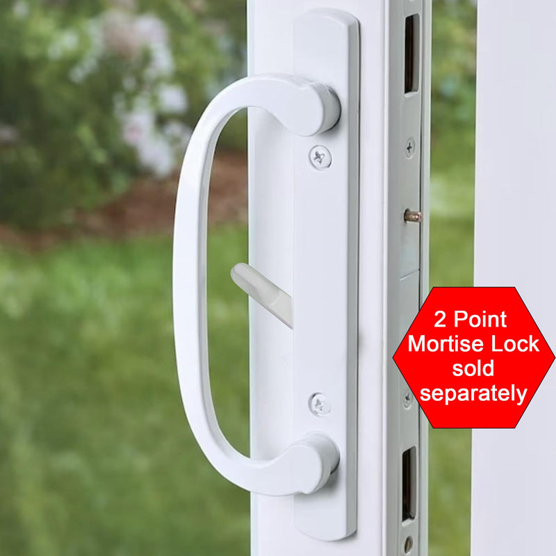 Keyed Sliding Patio Glass Door Handle Set Fits for Truth Legacy & Sash Controls P/N #2265, 45° Keyway w/o Mortise Lock, 3-15/16" Hole Centers, Non-Handed, White Diecast, A/B Position