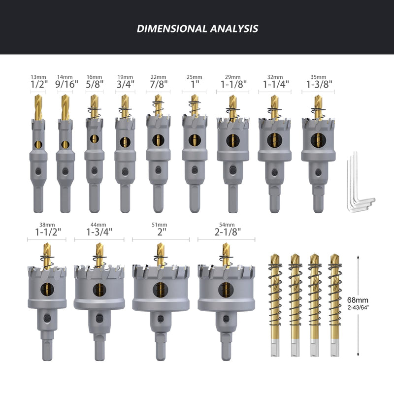 CSOOM 20PCS Heavy Duty Carbide Hole Saw Kit (1/2" to 2-1/8") – TCT Metal Hole Cutter Set for Stainless Steel, Iron, Aluminum