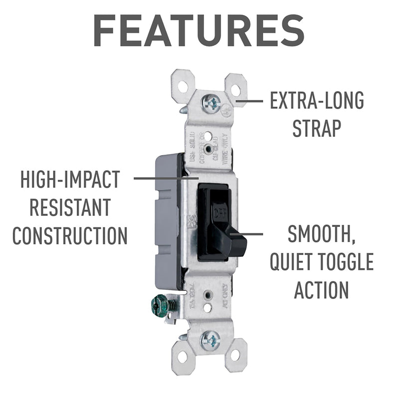 Legrand Pass & Seymour 660BKG Trademaster 15 Amp Single Pole Toggle Light Switch, Residential Grade, Black (1 Count) 1