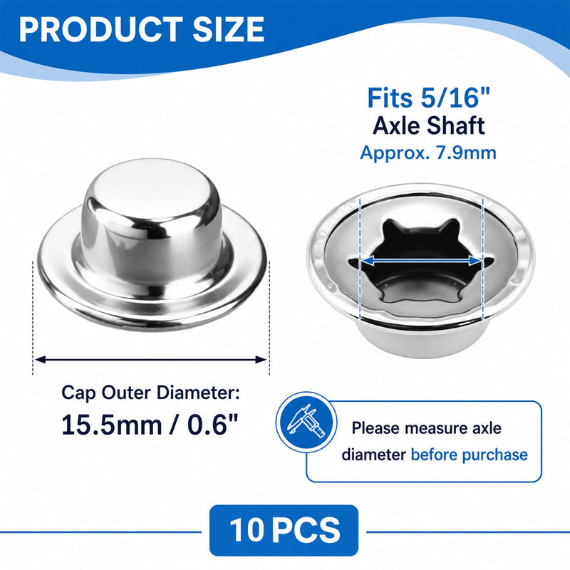 Push-On Pushnut Caps, Spring Steel 5/16" (7.9mm) Axle Cap Nuts, Permanent Push On Fastener for Hand Trucks, Lawn Wagons, Carts & Wheel Axles, 10 Pcs 5/16"