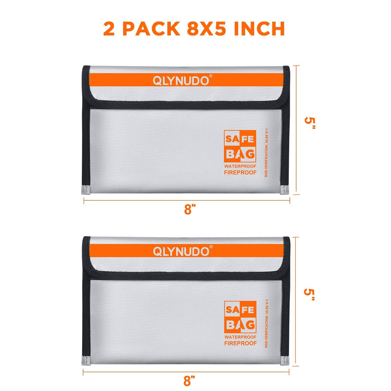 Small Fireproof Document Bag for Cash (8x5", External Size), 2-Pack Fireproof Money Bag with Waterproof Zipper, Fireproof Pouch Set (Basic, 2-Small-Grey) Basic small-grey+small-grey