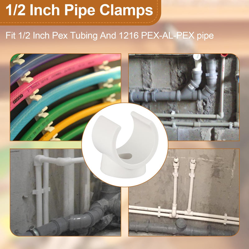 PEX Clips Pipe Clamp, 50Pcs 3/4 Inch Pipe Clamp For PVC Water Pipes & Tubing Hoses, Plastic U-Shaped Pipe Clamp Tools (White Pipe Clips)