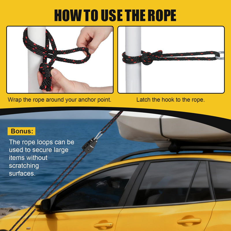 Ayaport Adjustable Rope Hanger Grow Light Hanger, 14Ft 3/8" Heavy Duty Plant Pulley Rope Tightener Ratchet Tie Down for Kayak, Tent Tie Downs, 2 Pack Black 2pcs-3/8"x14'