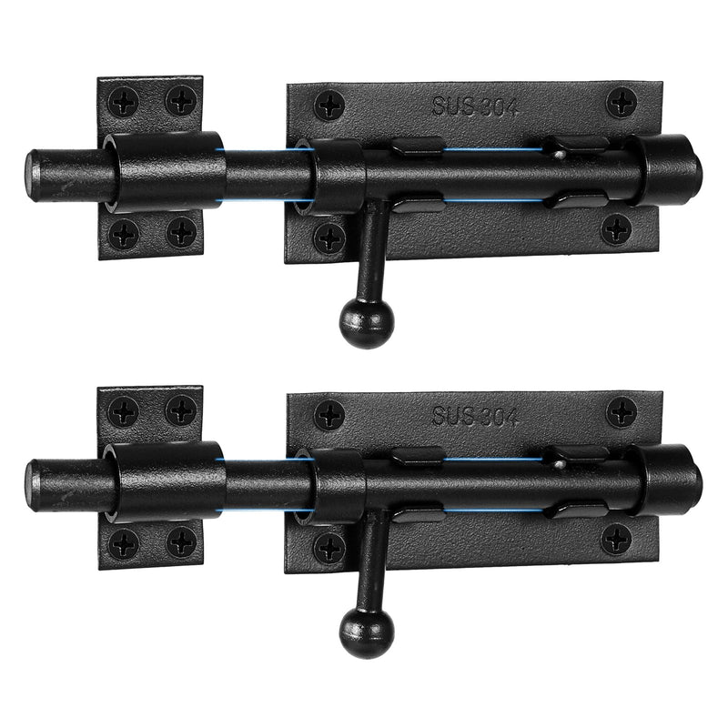 2 Pcs Slide Lock, 304 Stainless Steel Gate Latch, Slide Bolt Latch,Thickened Heavy Door Latch Lock, 6 Inch Black Barrel Bolt Latch, Security Slide Latch Lock