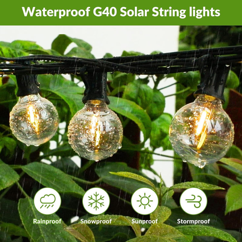 Lakumu 100FT G40 Solar String Lights Outdoor Waterproof, Globe Outdoor String Lights with 36+1 LED Shatterproof Bulbs, 2700K Patio Lights Solar Powered Hanging Lights for Outside Camping Backyard 100FT-36T