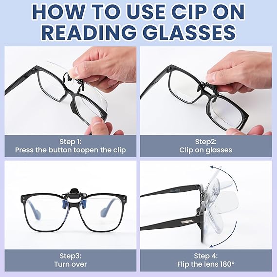 2 Pack Blue Light Blocking Clip-On and Flip-Up Reading Glasses with Magnifying Lenses Readers for Unisex Use 1.5X